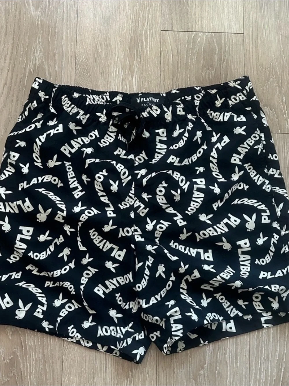 PLAYBOY Black and White Logo Swim Trunks